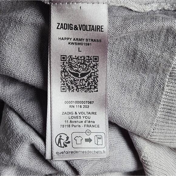 Zadig & Voltaire Happy Army Studded Elbow V Neck Sweater - Picture 11 of 11